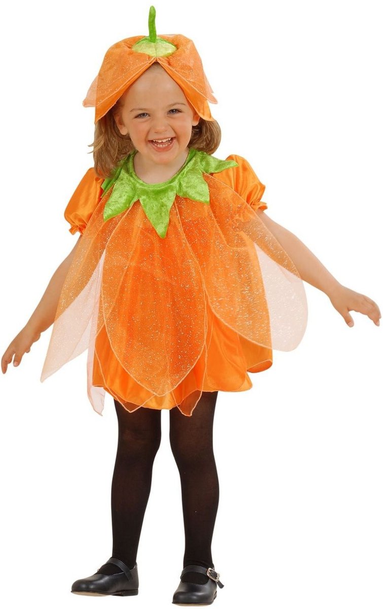 Pompoen Kostuum | Pompoen Met Steel Halloween | Meisje | Maat 98 | Halloween | Verkleedkleding